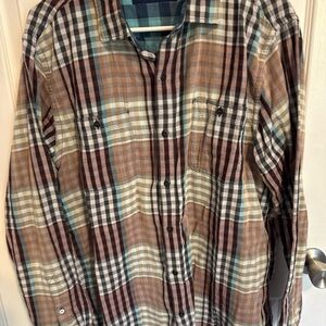 Tommy Bahama Plaid Button Down Shirt Men’s Large Brown Blue Cotton
